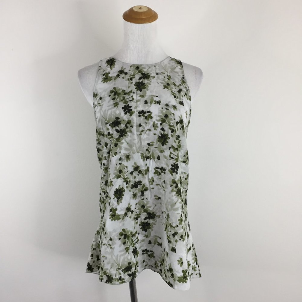 THEORY Gray Green Floral Print KALSTINN Calla 100% Silk High Neck Top - Picture 5 of 10